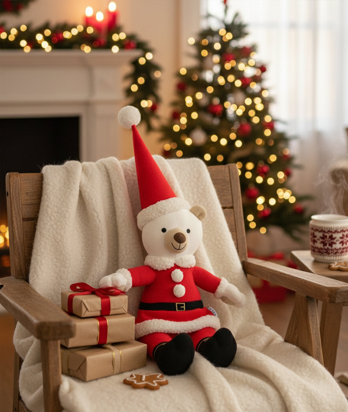 Santa Bear Cotton Knitted Stuffed Soft Toy (Red & Ivory)