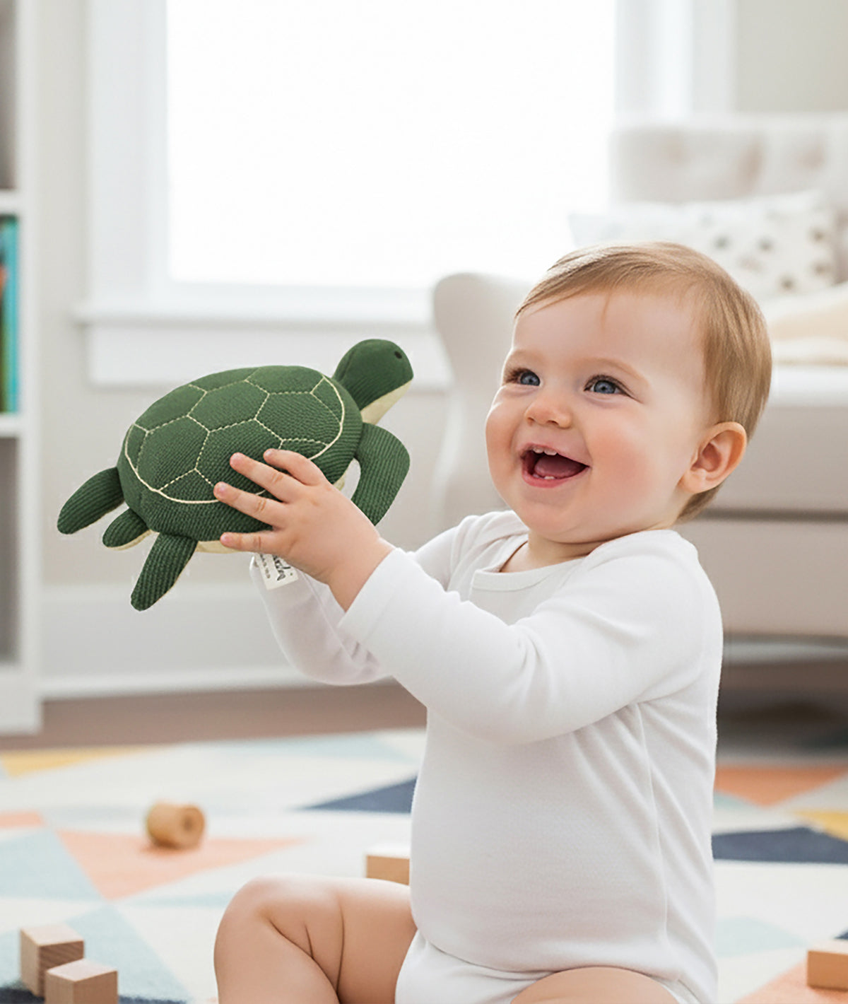 Waddles Turtle Cotton Knitted Stuffed Soft Toy (Duke Green & Natural)