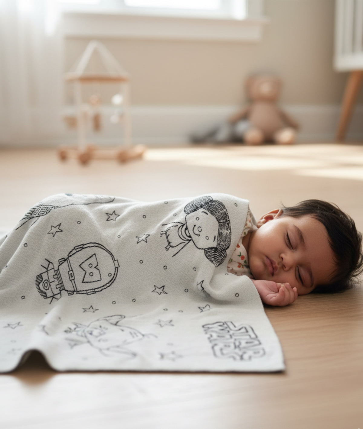 Starwars Little Rebels 100% Cotton Knitted All Seasons AC Blanket for Babies in Ivory& Black Color (0-18 Months)