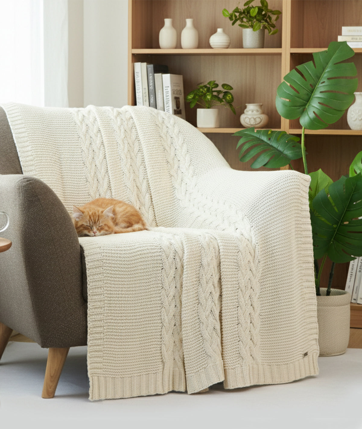 Archer Natural Cotton Knitted Throw /Blanket  For Round The Year Use (125x150cm)