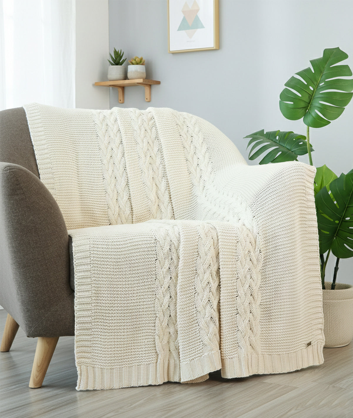 Archer Natural Cotton Knitted Throw /Blanket For Round The Year Use (1 ...