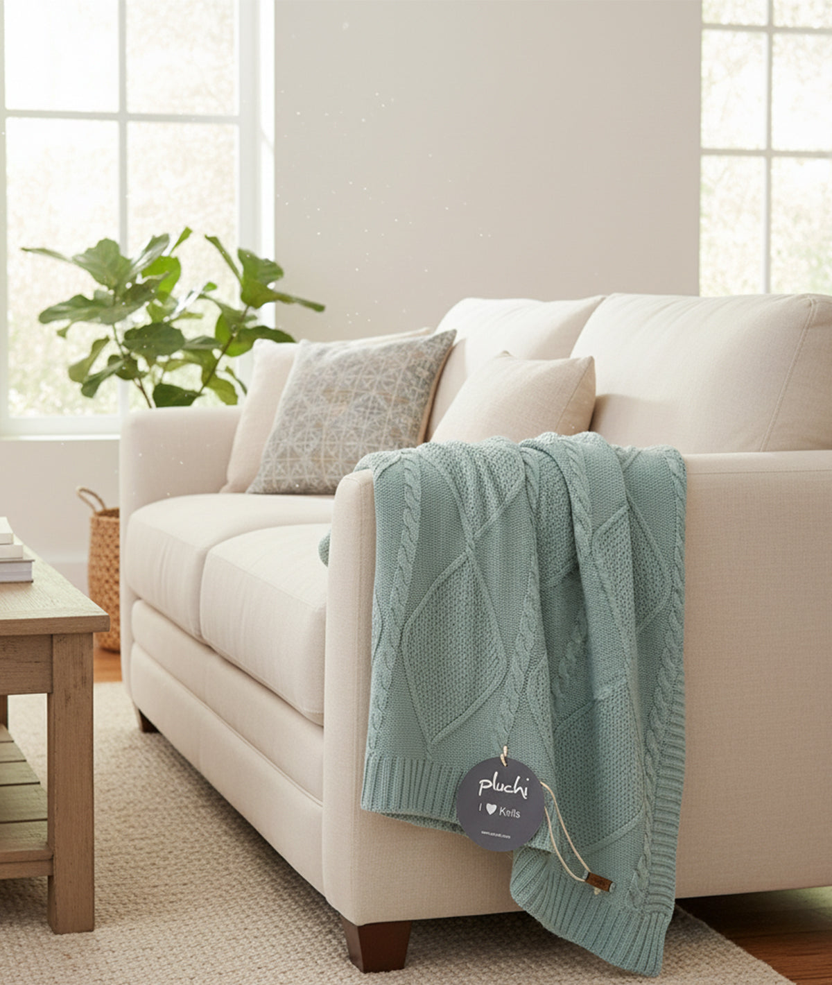 Cable Moss Throw Dull Blue Color 100% Cotton Knitted All Season AC Thr ...