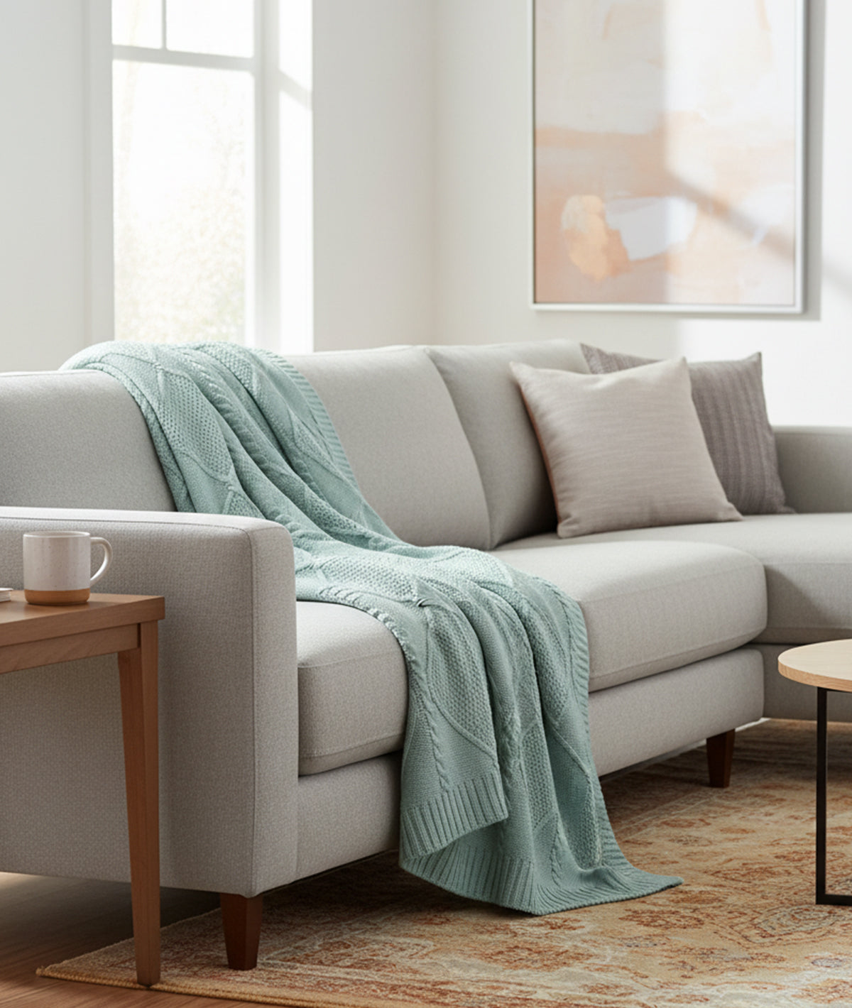 Cable Moss Throw Dull Blue Color 100% Cotton Knitted All Season AC Thr ...