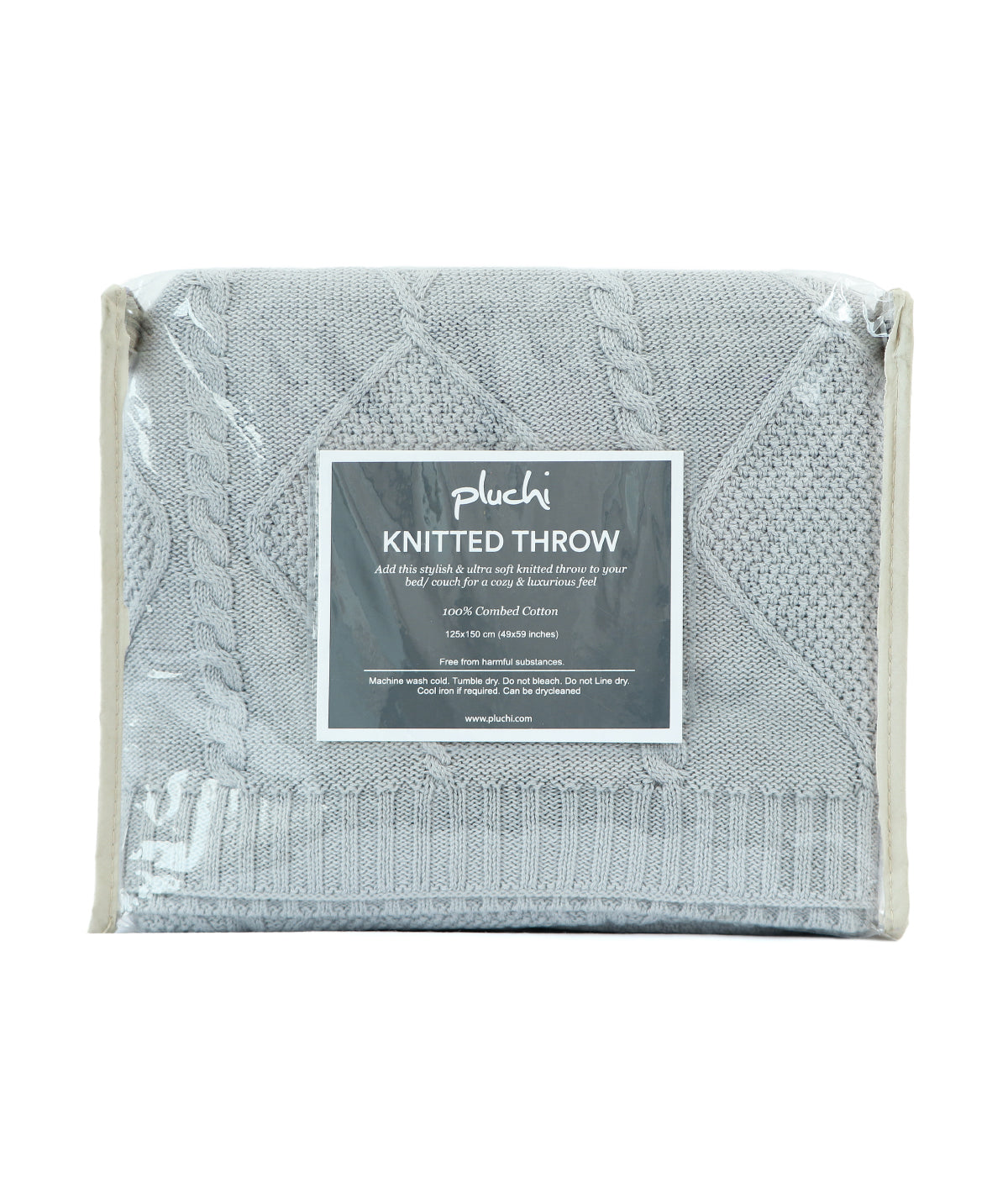 Cable Moss Throw Cool Grey Color 100% Cotton Knitted All Season AC Throw Blanket