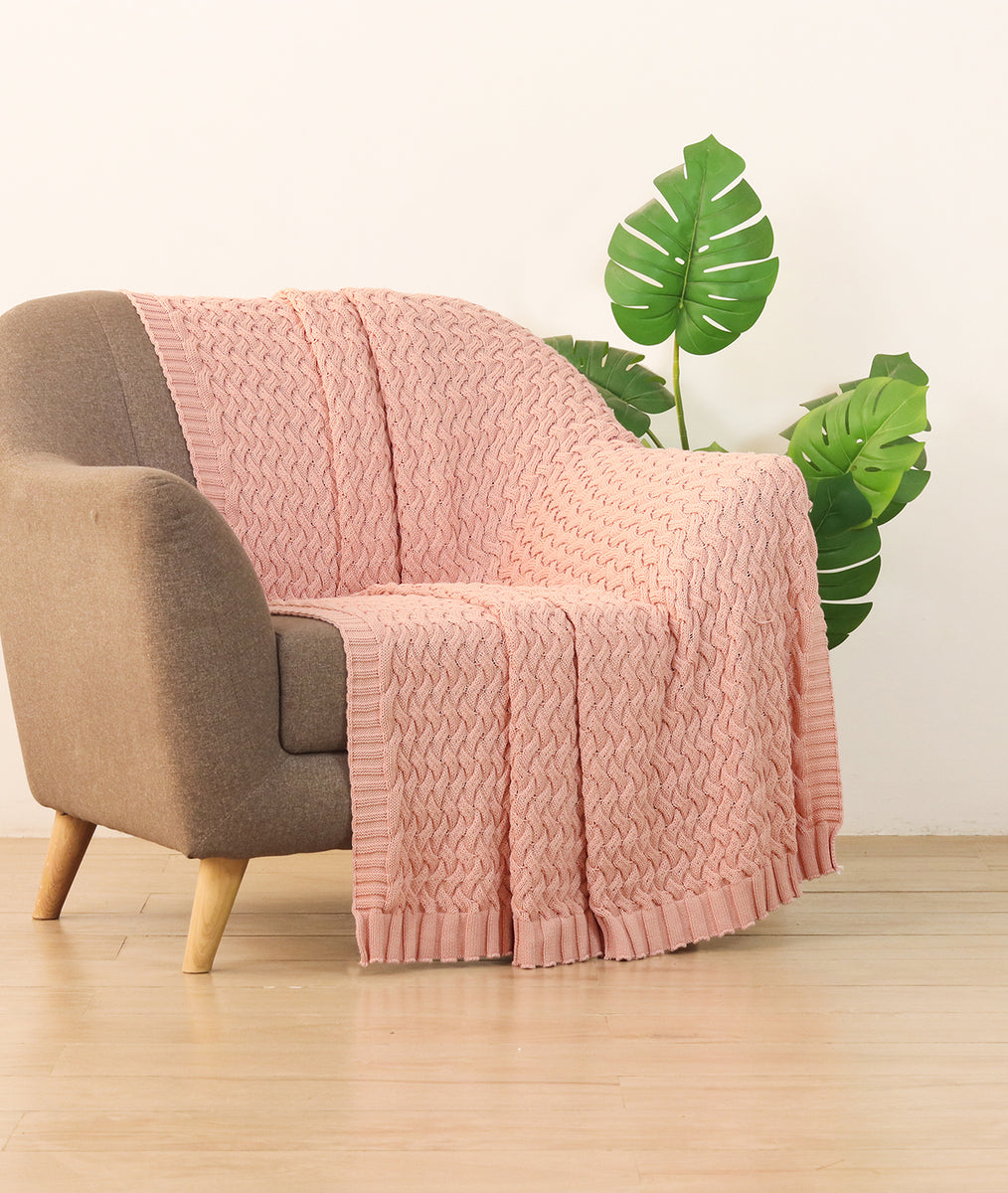CRISS CROSS Pink Pearl Color 100% Cotton Knitted All Season AC Throw B ...