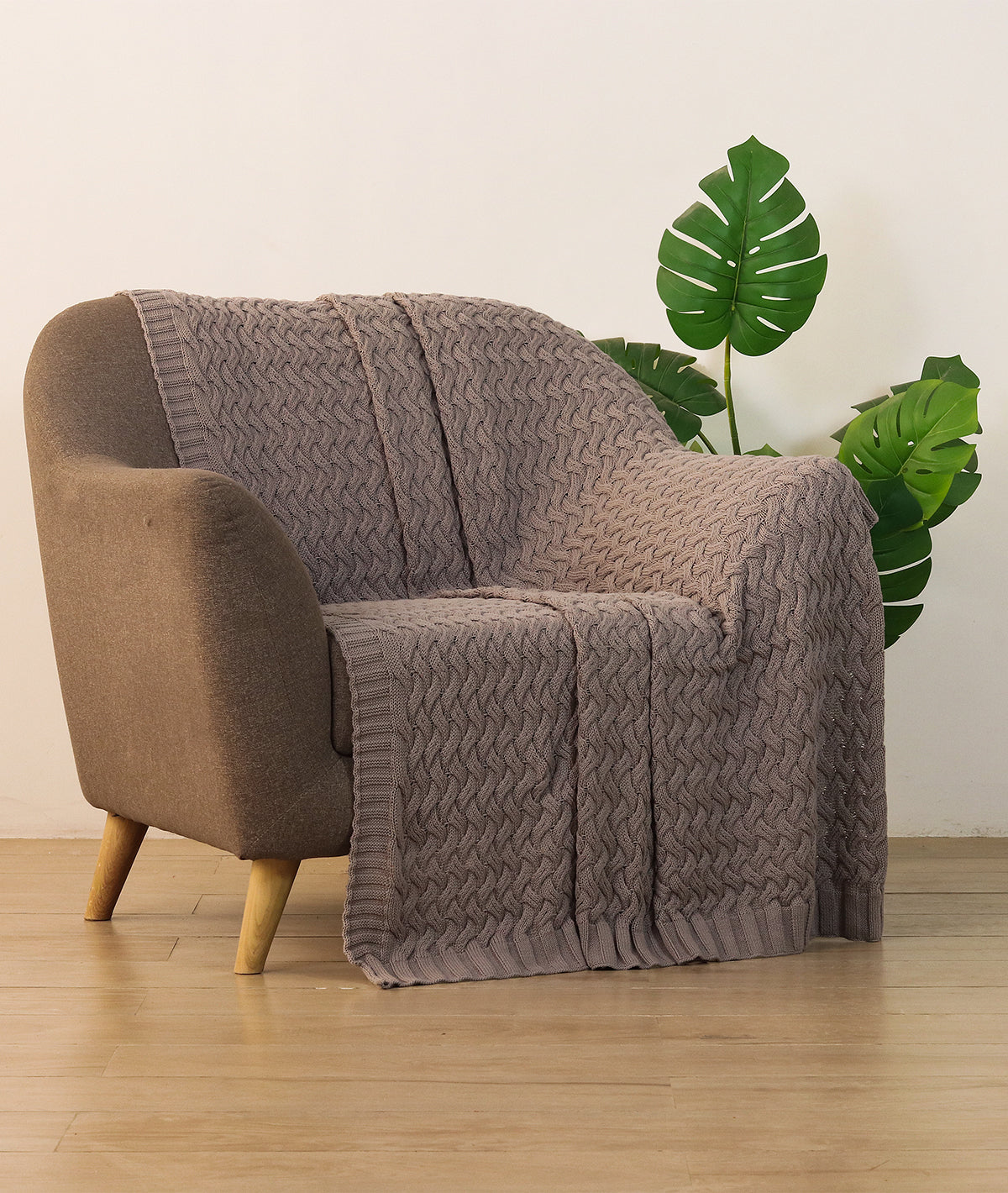 CRISS CROSS Smokey Grey Color 100% Cotton Knitted All Season AC Throw ...