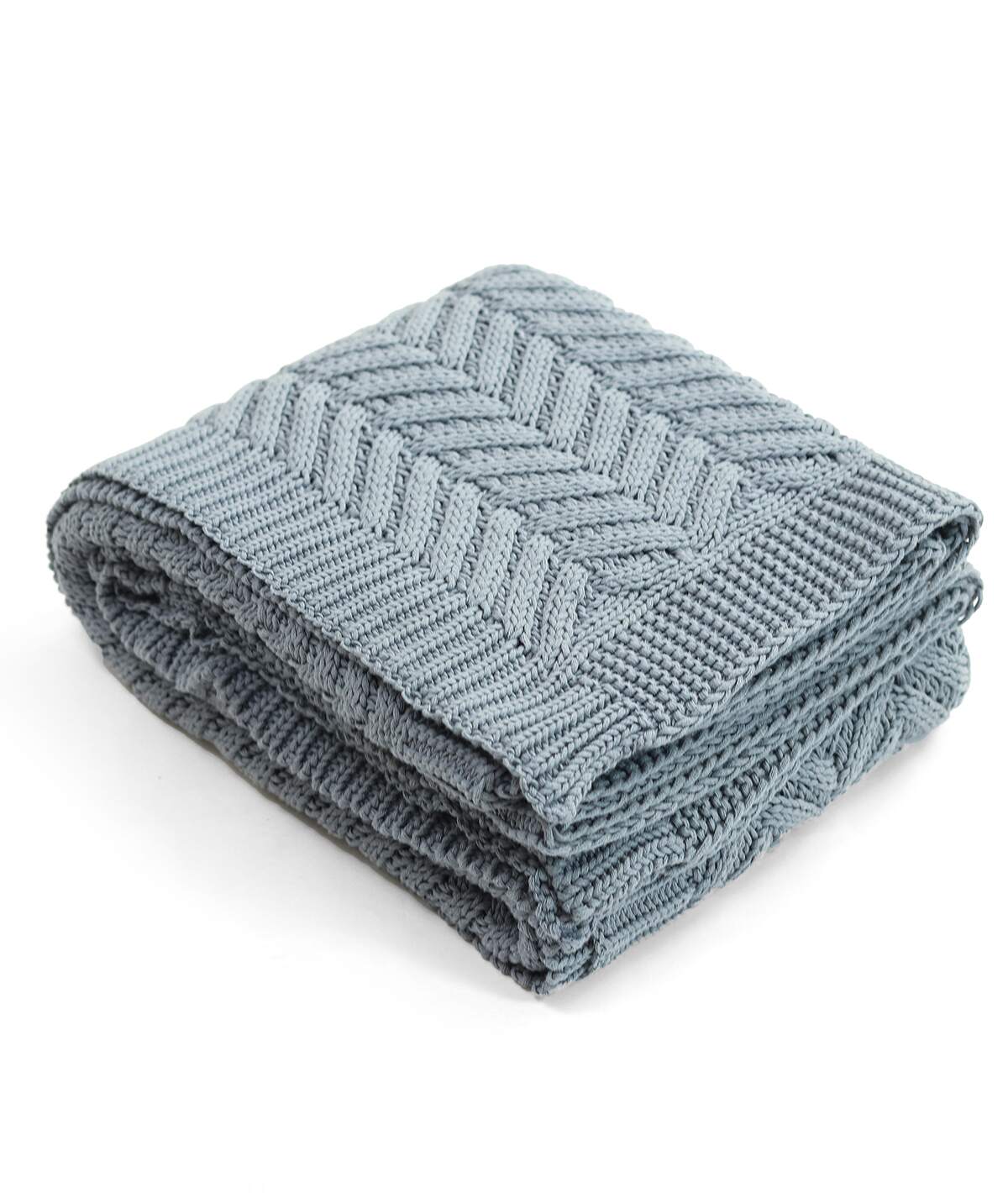 Chevron Blue Grey Color Cotton Knitted Throw /Blanket  For Round The Year Use