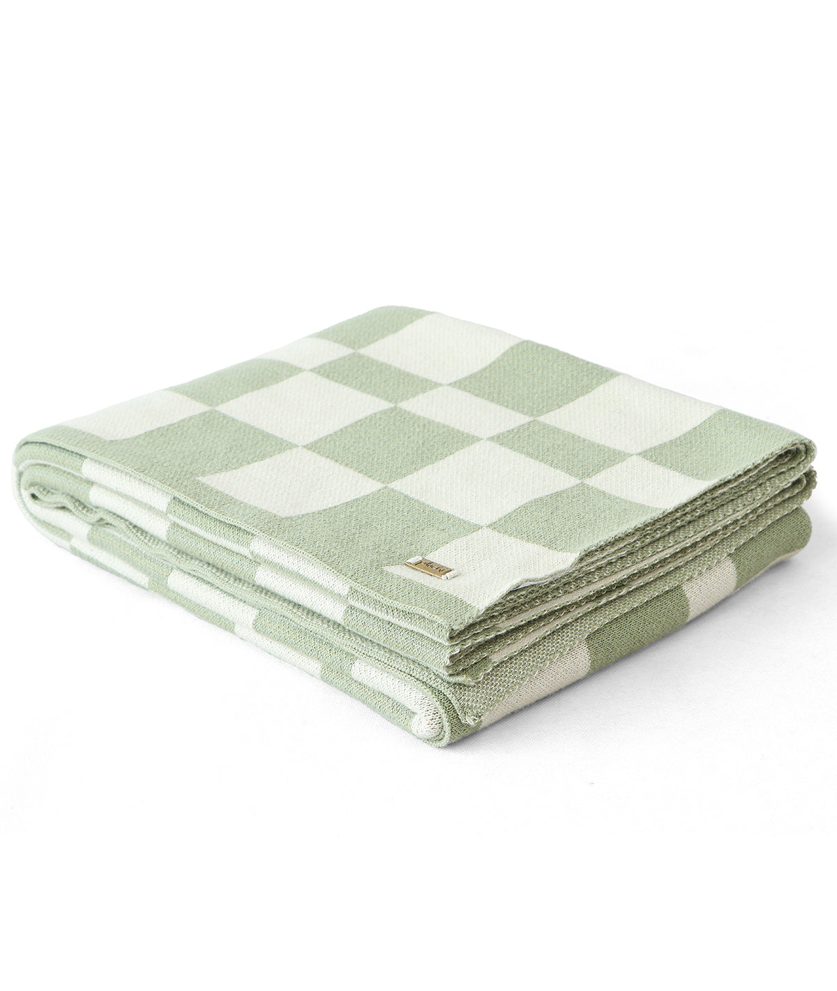 Checkerd Mint Green & Natural Color 100% Cotton Knitted All Season AC Throw Blanket