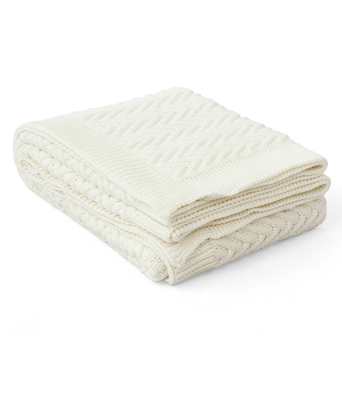 Elsa Ivory Cotton Knitted Throw /Blanket  For Round The Year Use (125x150cm)