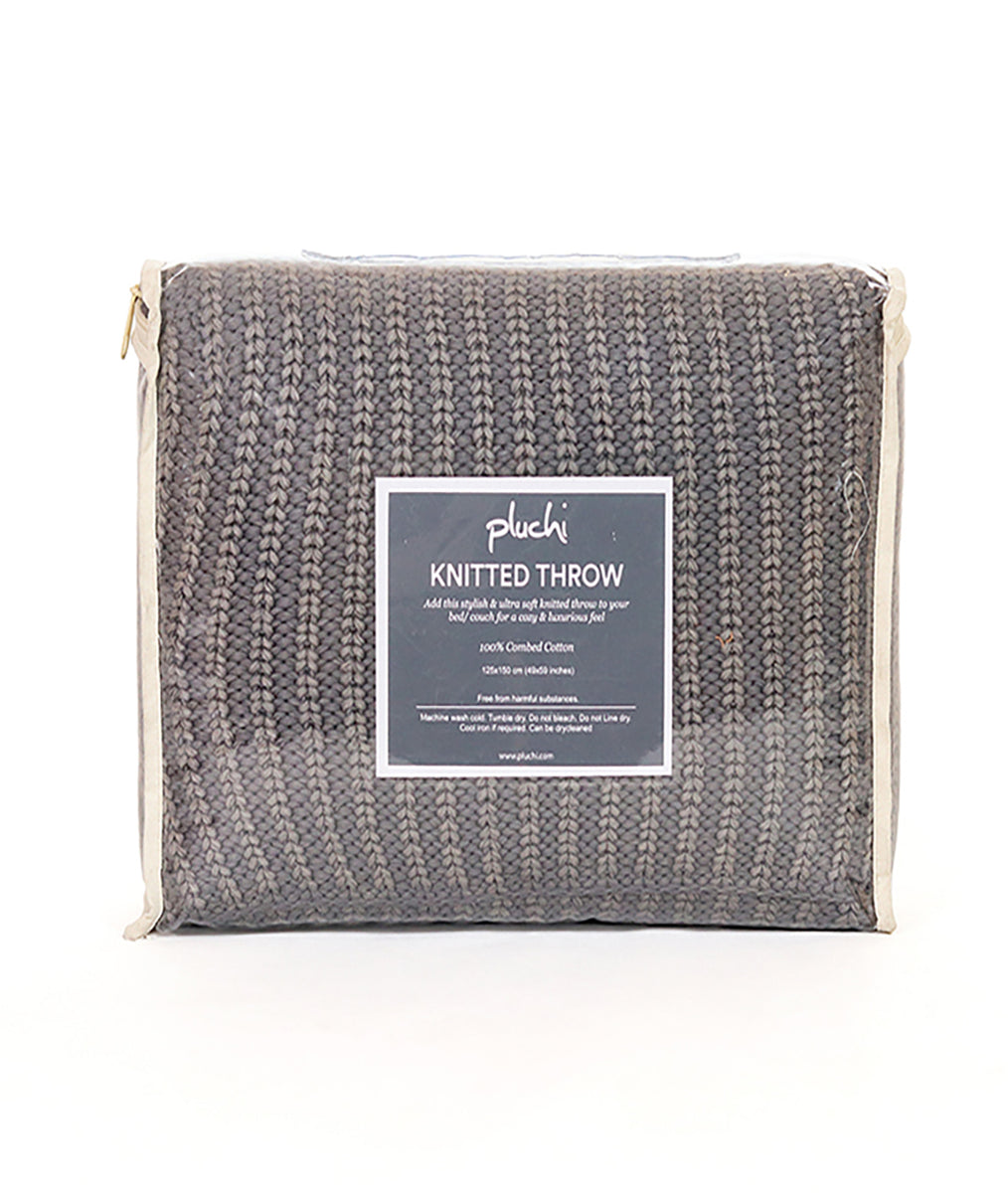 Henry Medium Grey Color 100% Cotton Knitted All Season AC Throw Blanke ...