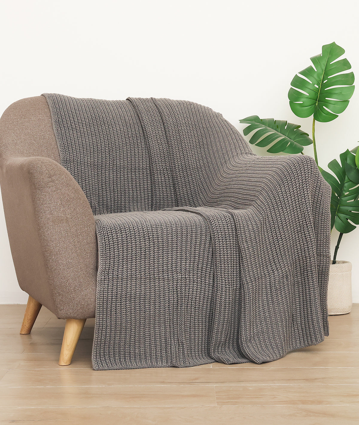 Henry Medium Grey Color 100% Cotton Knitted All Season AC Throw Blanke ...