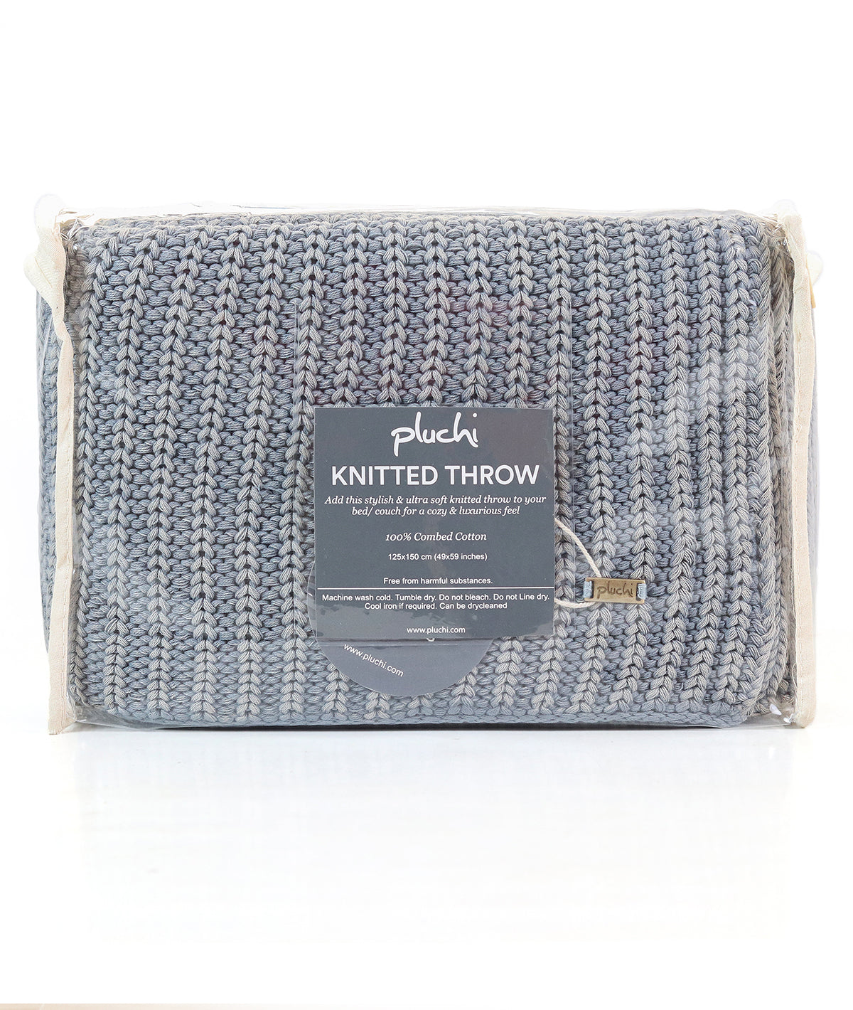 Henry Blue Grey Cotton Knitted Throw /Blanket  For Round The Year Use (125x150cm)