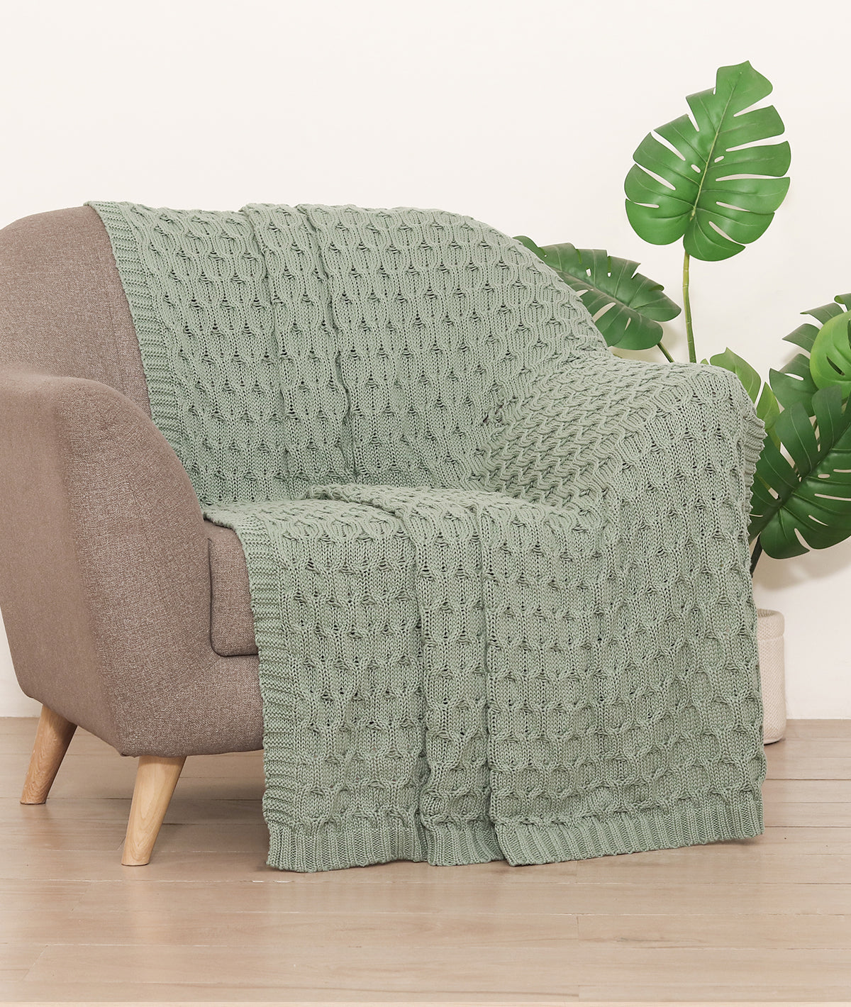 Kelly Knit Cotton Knitted All Season AC Throw Blanket (Lily Pad Blue ...