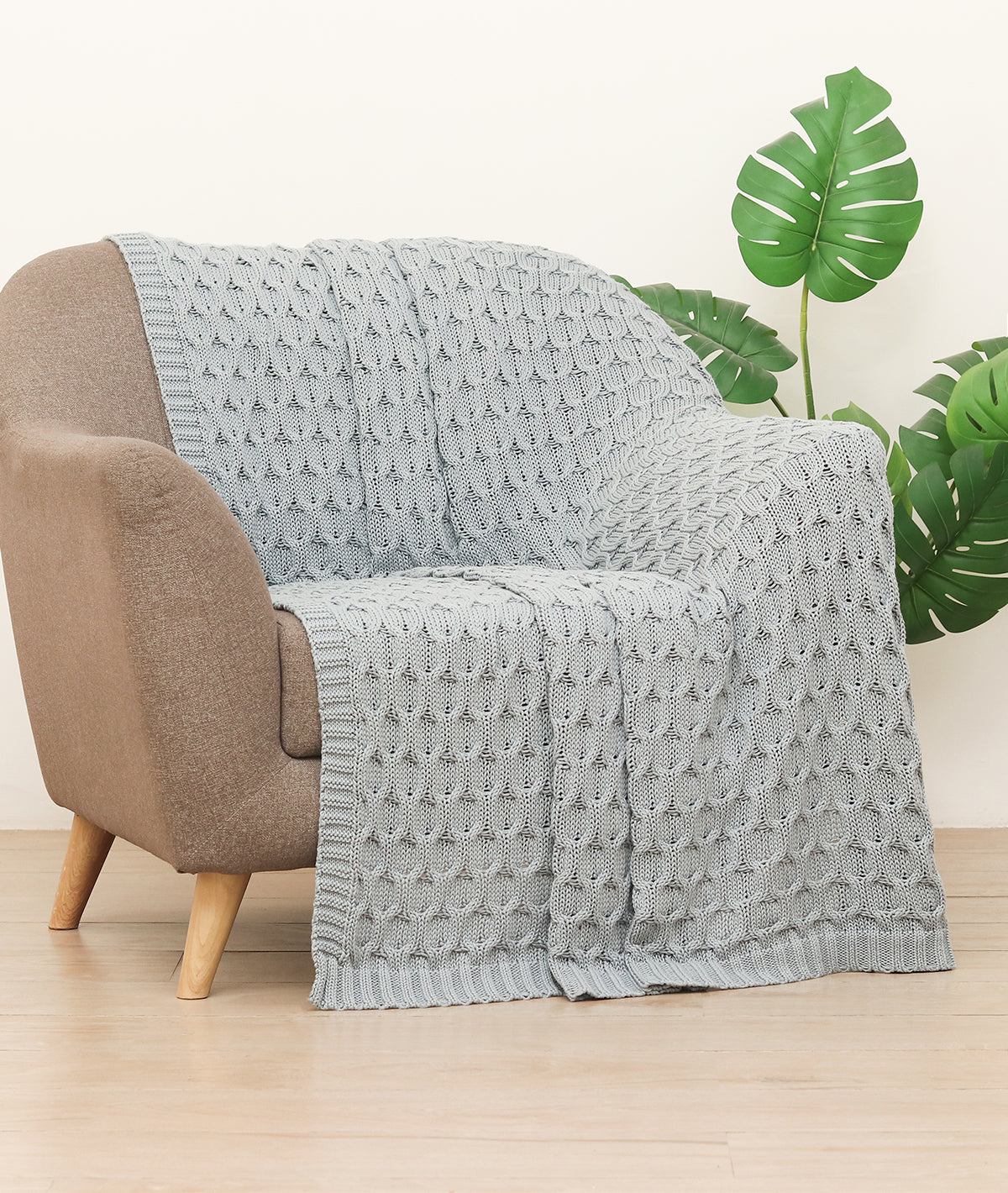 Kelly Knit Cotton Knitted All Season AC Throw Blanket (Quarry Grey) (1 ...