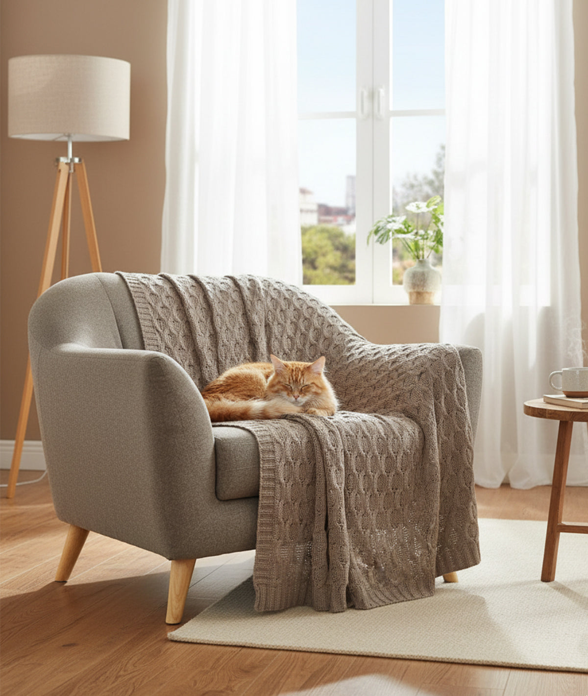 Kelly Knit Cotton Knitted All Season AC Throw Blanket (Stone)