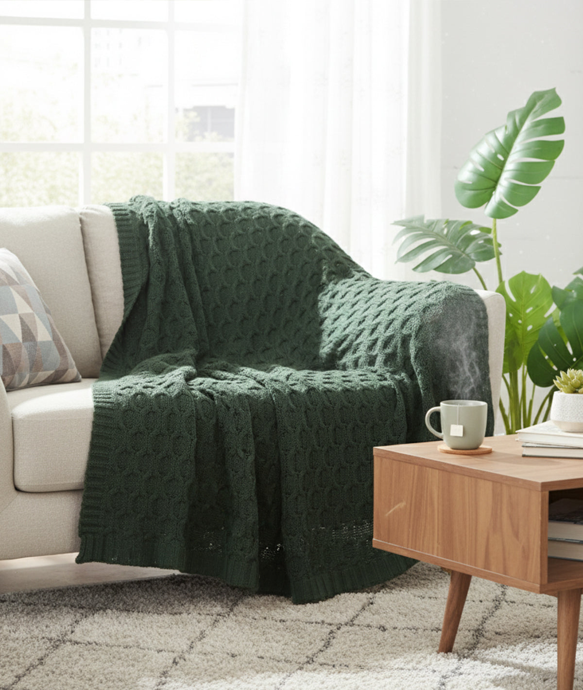 Kelly Knit Cotton Knitted All Season AC Throw Blanket (Bermuda Green)
