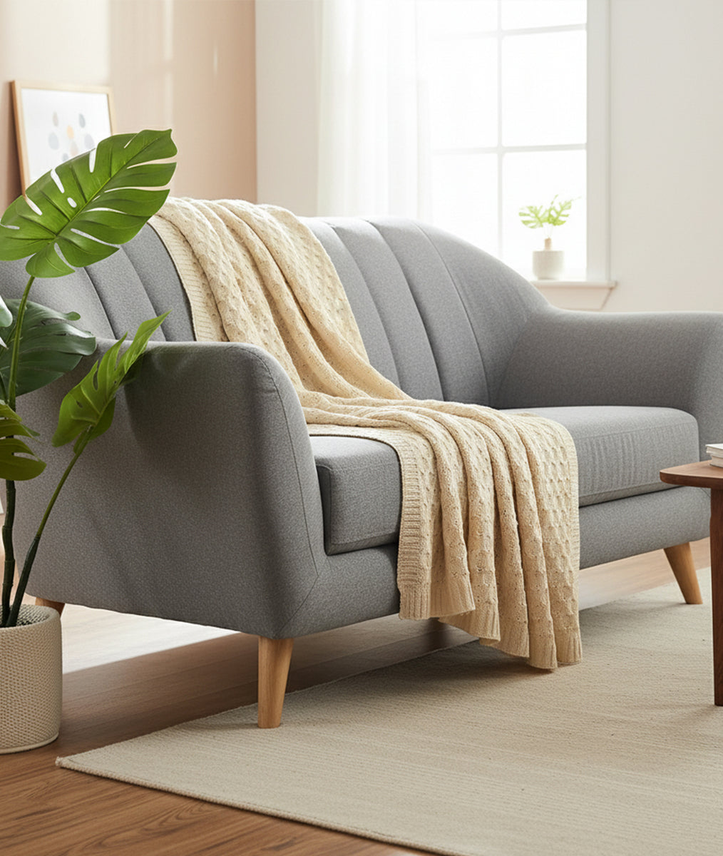 Kelly Knit Cotton Knitted All Season AC Throw Blanket (Natural ...