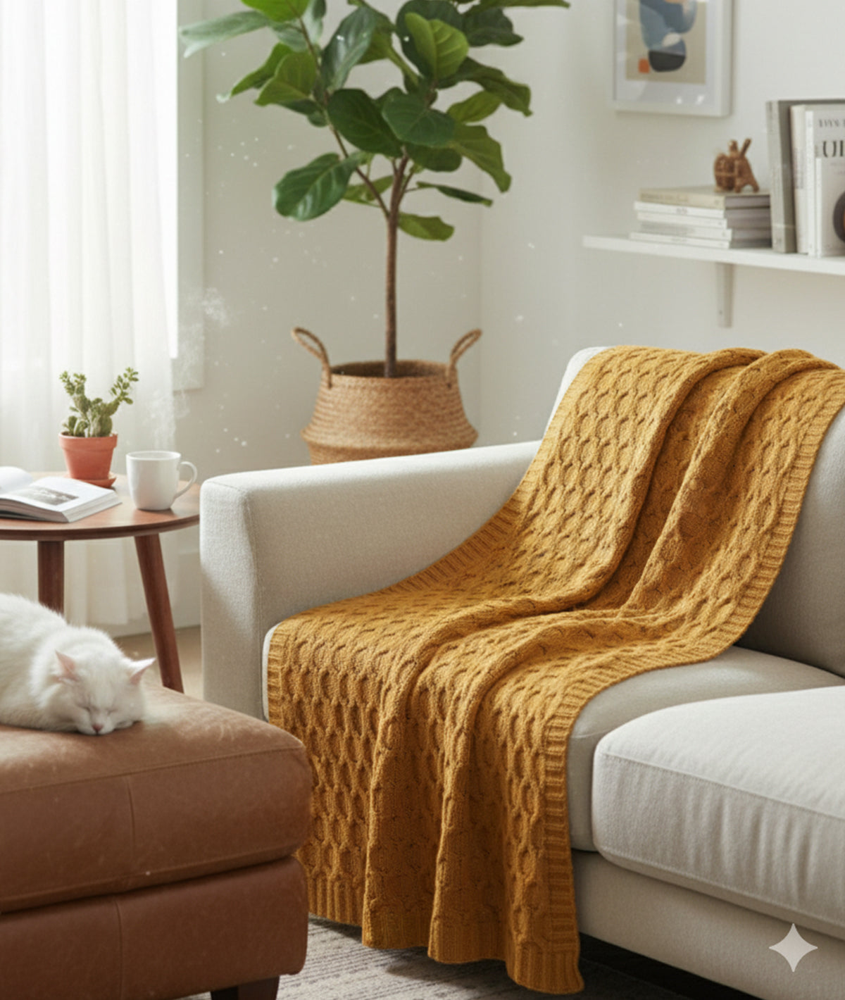 Kelly Knit Cotton Knitted All Season AC Throw Blanket (Mustard)