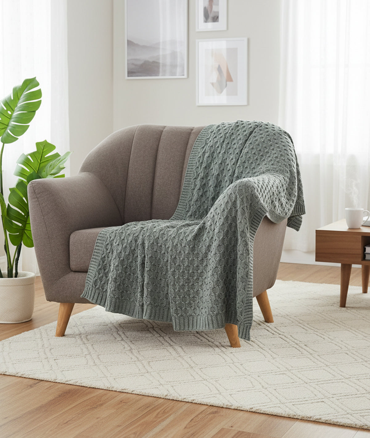 Kelly Knit Cotton Knitted All Season AC Throw Blanket (Medium Grey)