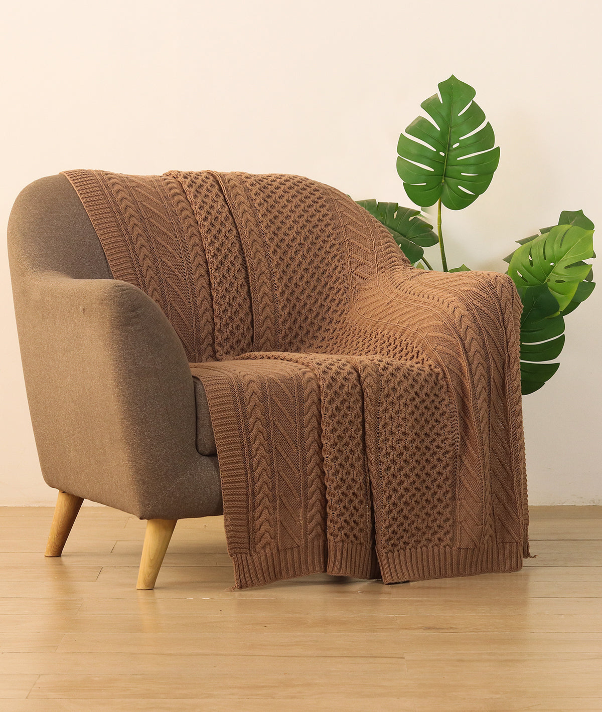 Keneddy Dove Beige Color 100% Cotton Knitted All Season AC Throw Blank ...