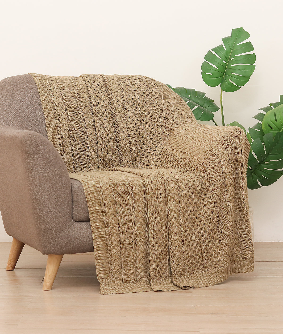 Keneddy Kelp Brown Color 100% Cotton Knitted All Season AC Throw Blank ...