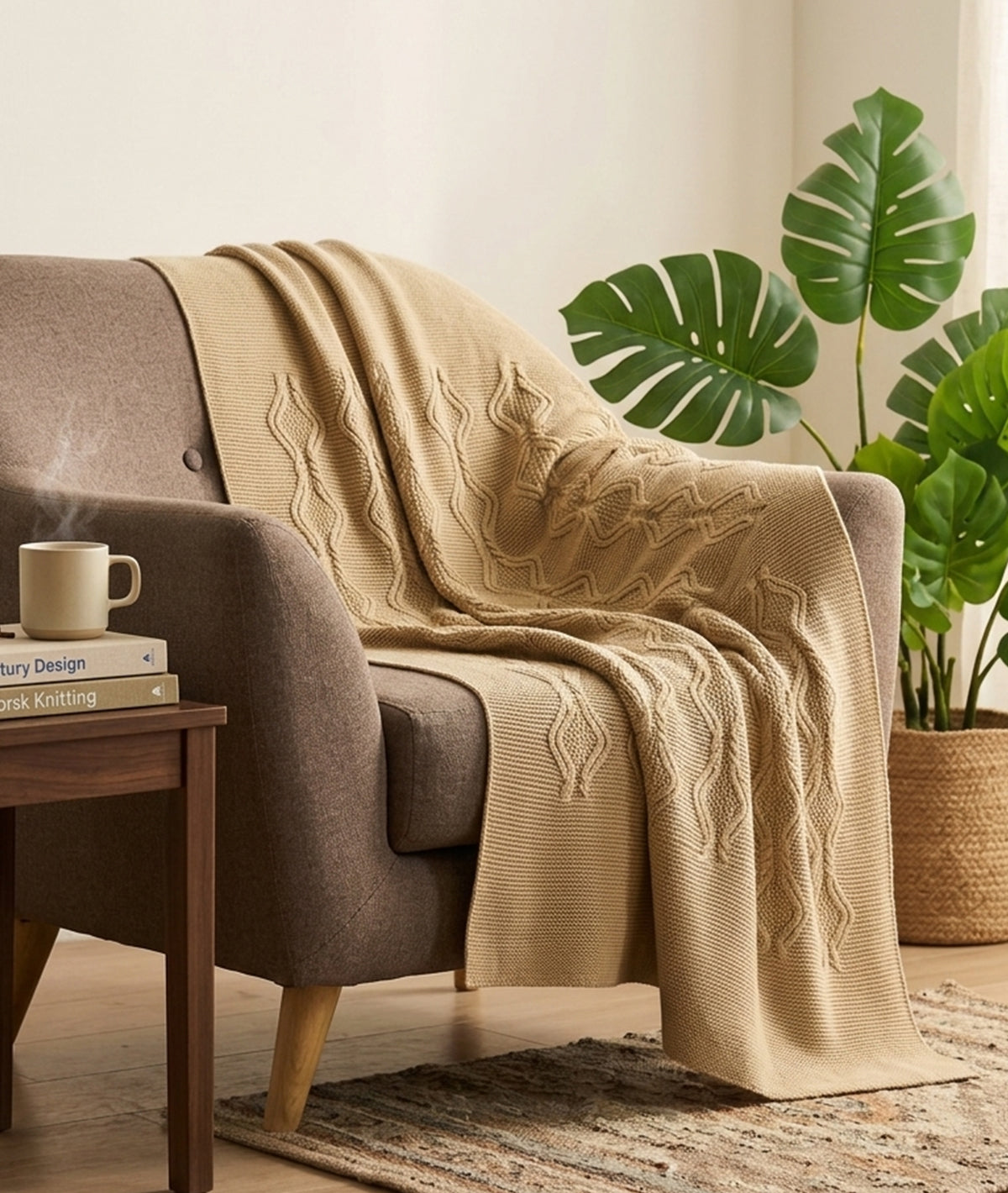 Nile Desert Sand Color 100% Cotton Knitted All Season AC Throw Blanket ...