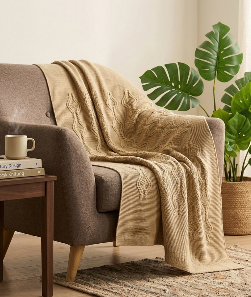 Nile Desert Sand Color 100% Cotton Knitted All Season AC Throw Blanket ...