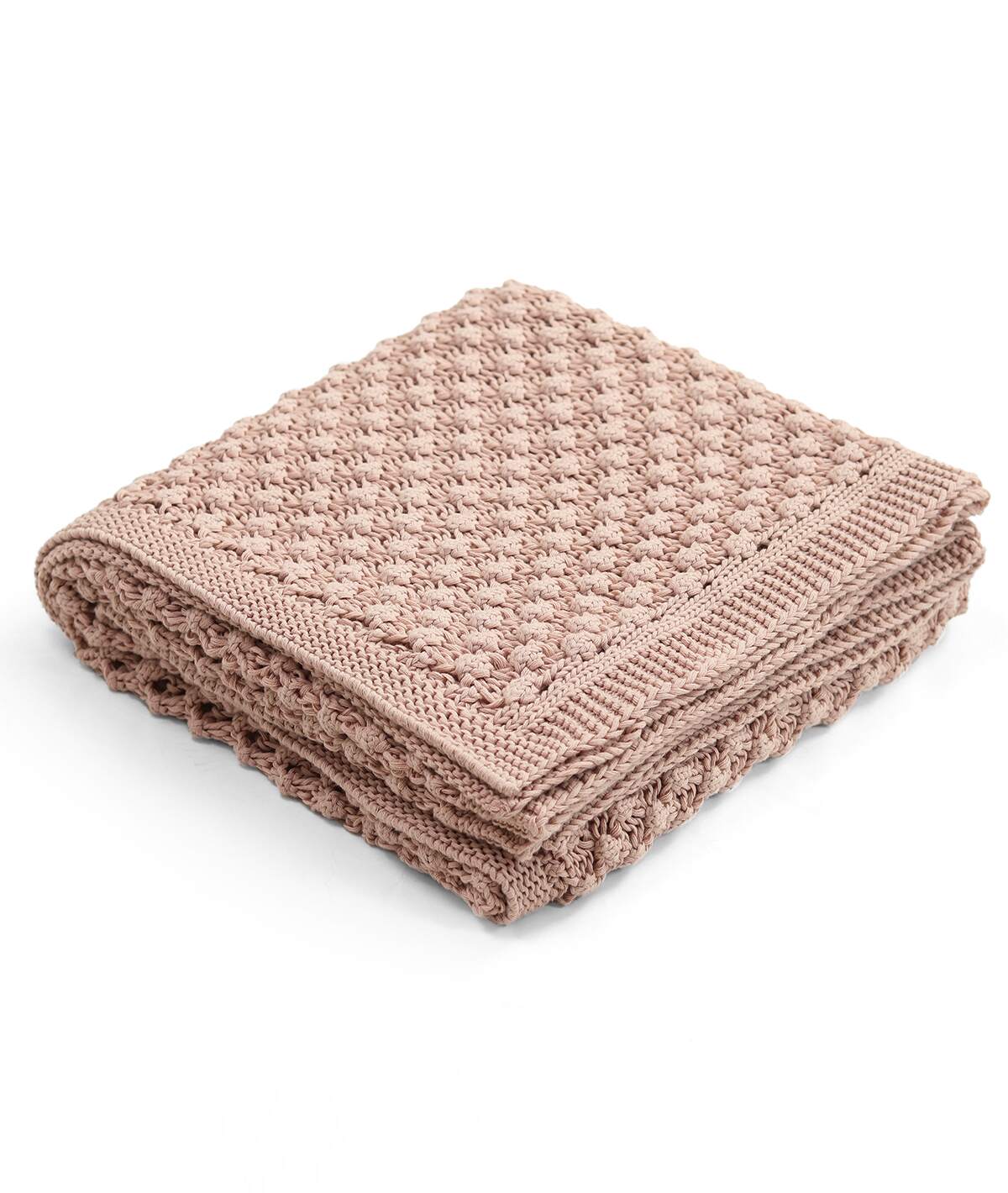Popcorn Knit Cameo Pink Color Cotton Knitted Throw /Blanket  For Round The Year Use