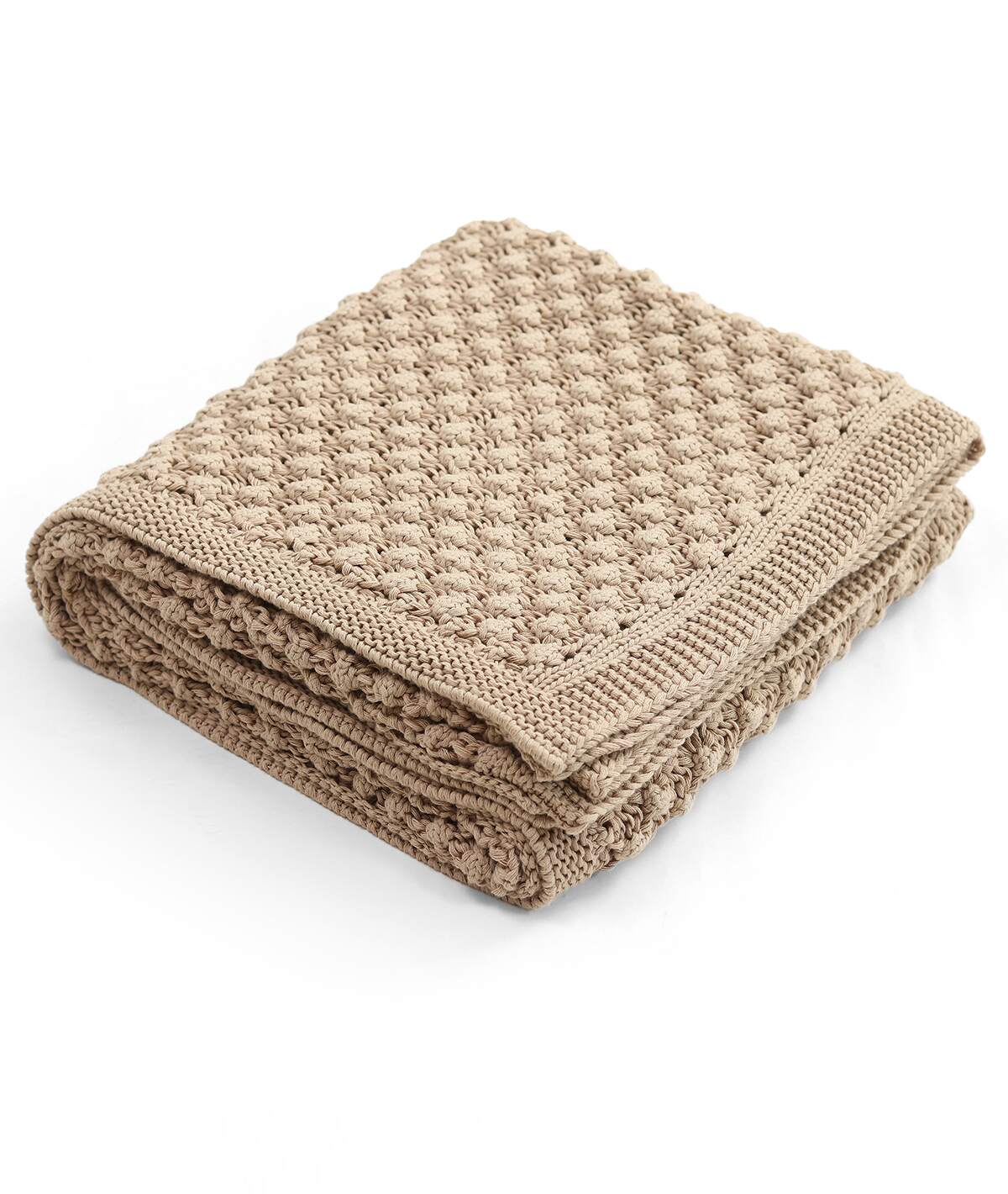 Popcorn Knit Linen Color Cotton Knitted Throw /Blanket  For Round The Year Use