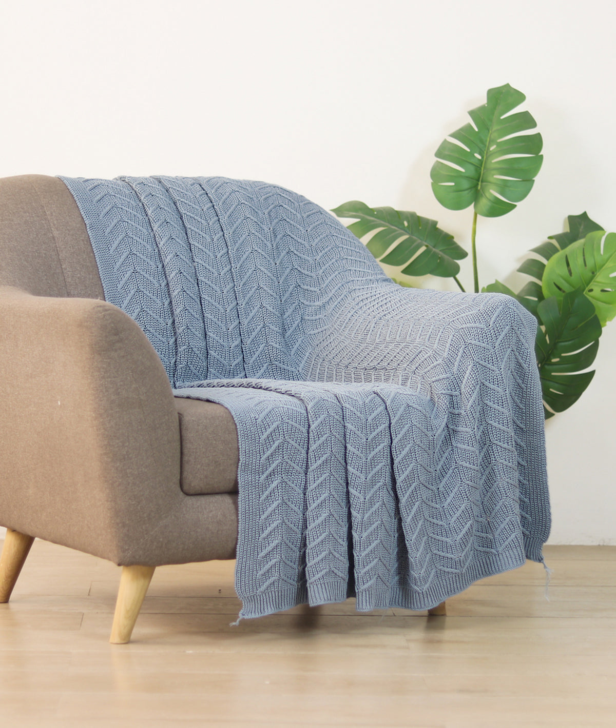 Rosa Slate Blue Color 100% Cotton Knitted All Season AC Throw Blanket ...