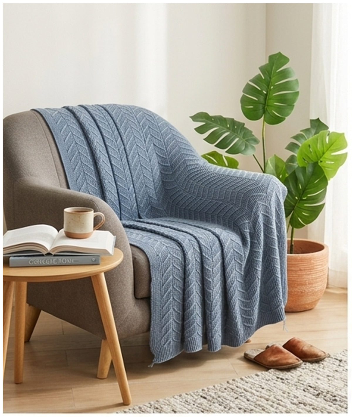 Rosa Slate Blue Color 100% Cotton Knitted All Season AC Throw Blanket ...