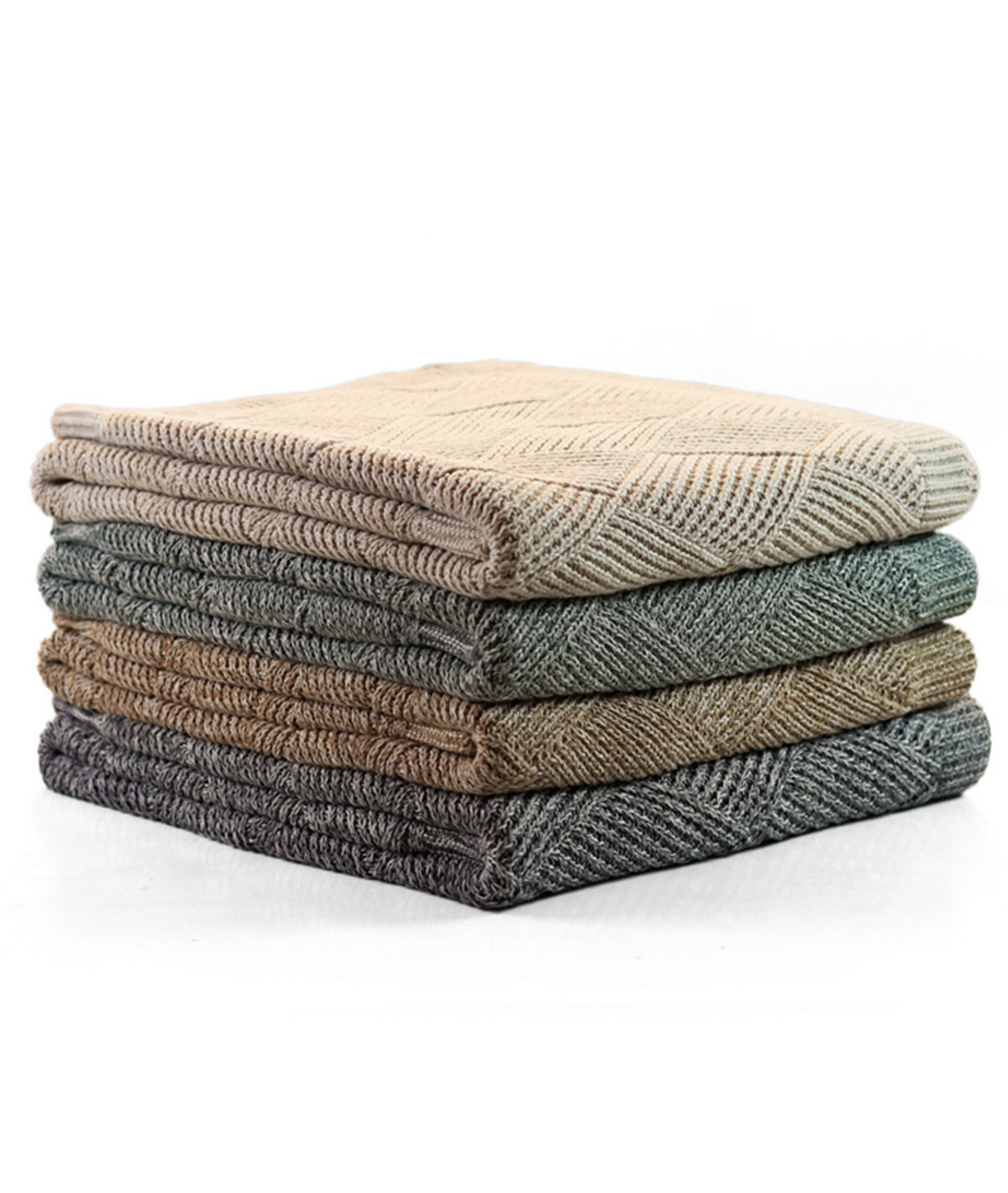 Tagus Khaki Cotton Knitted Throw /Blanket  For Round The Year Use (125x150cm)