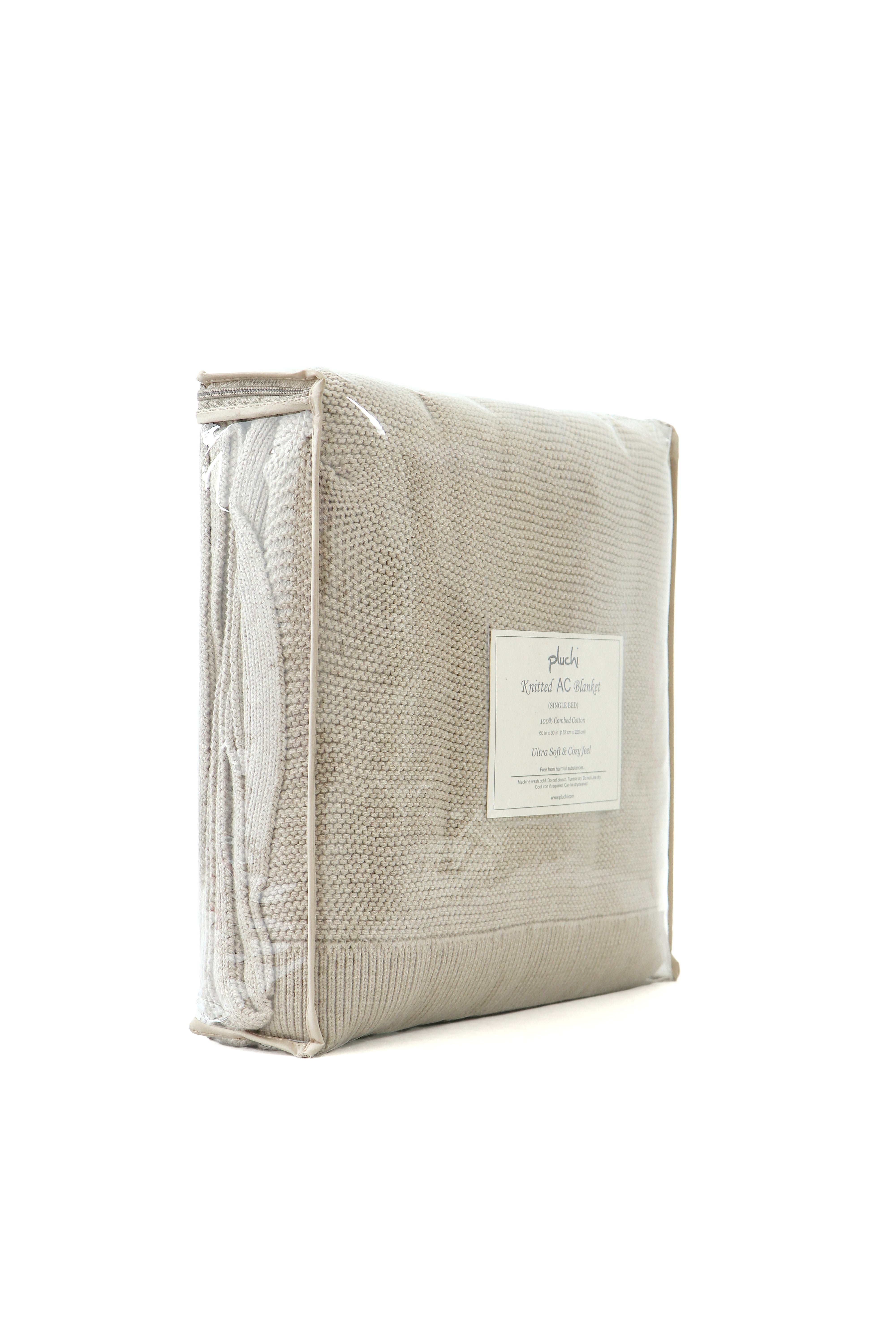 Transfer Knit Cotton Knitted All Season AC Throw Blanket (Pale Whisper)