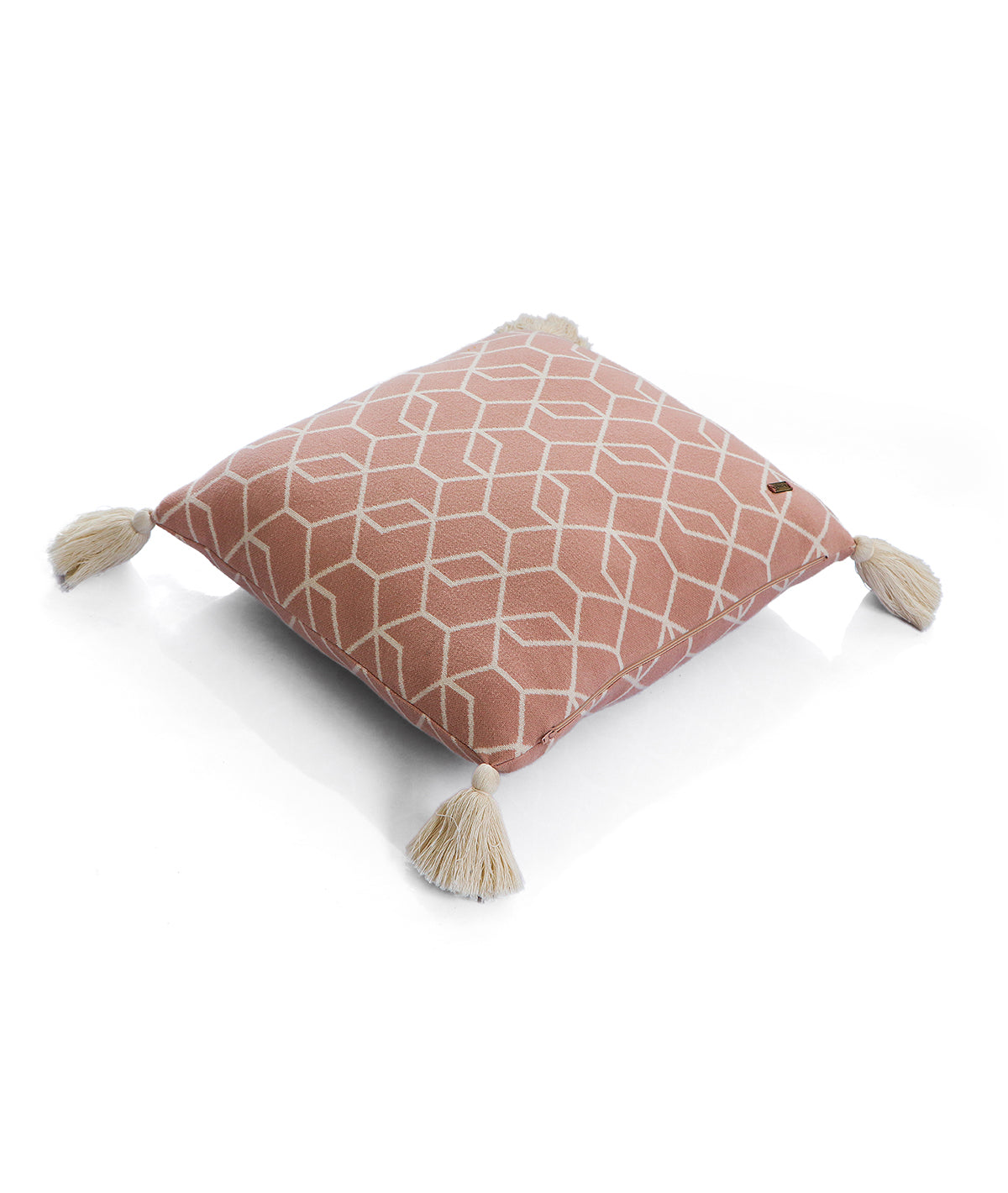 Trellis Cotton Knitted Decorative Blush Pink & Natural Color 16 x 16 Inches Cushion Cover