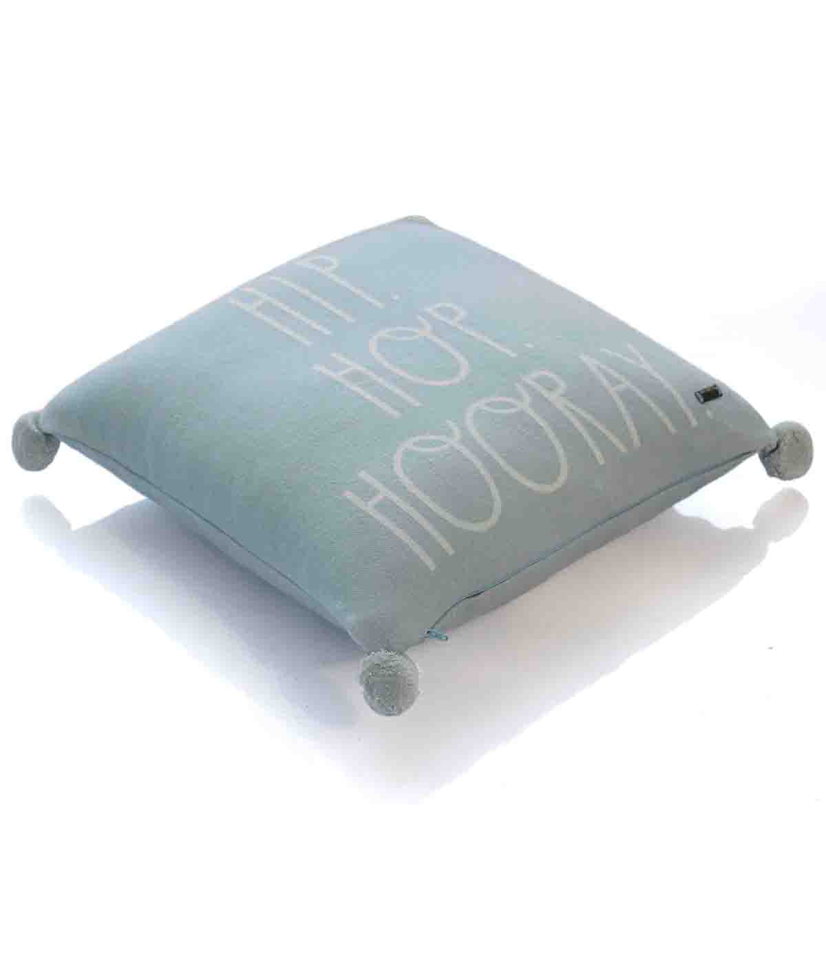 Hip Hop  Hooray Jacquard With Pom Pom Decorative Sky Blue & Natural Color 16 x 16 Inches Cushion Cover