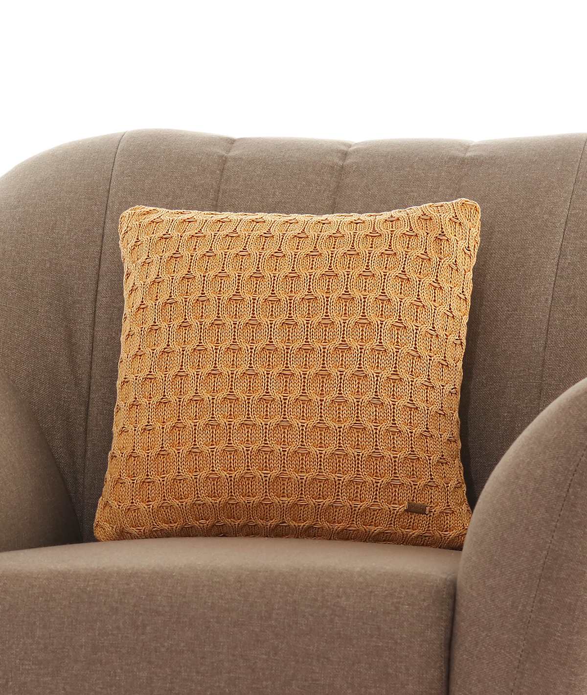 Kelly Knit Cotton Knitted Decorative Mustard Color 16 x 16 Inches Cushion Cover
