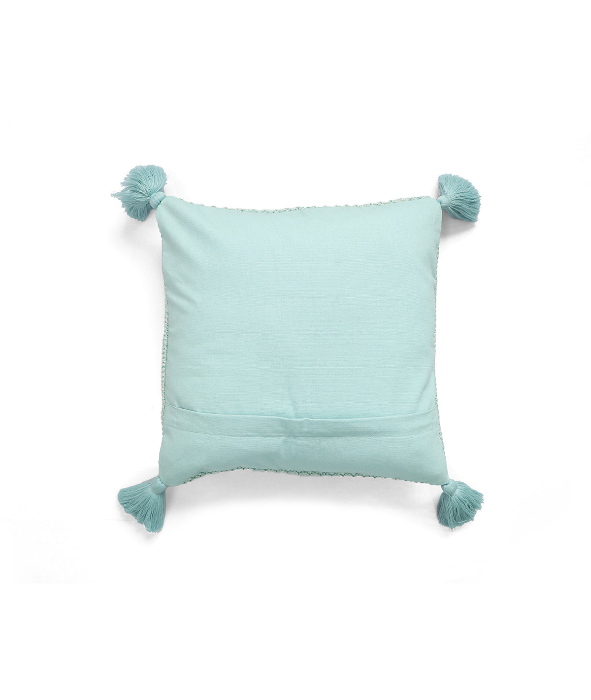 Moss knit Cotton Knitted Decorative Cushion Cover (Sky blue & Natural) (16" x 16")