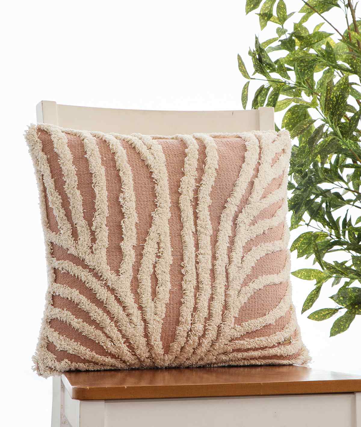 Sea Grass  Cotton Knitted Decorative Tufted Cushion Cover (Blush Pink & Natural)