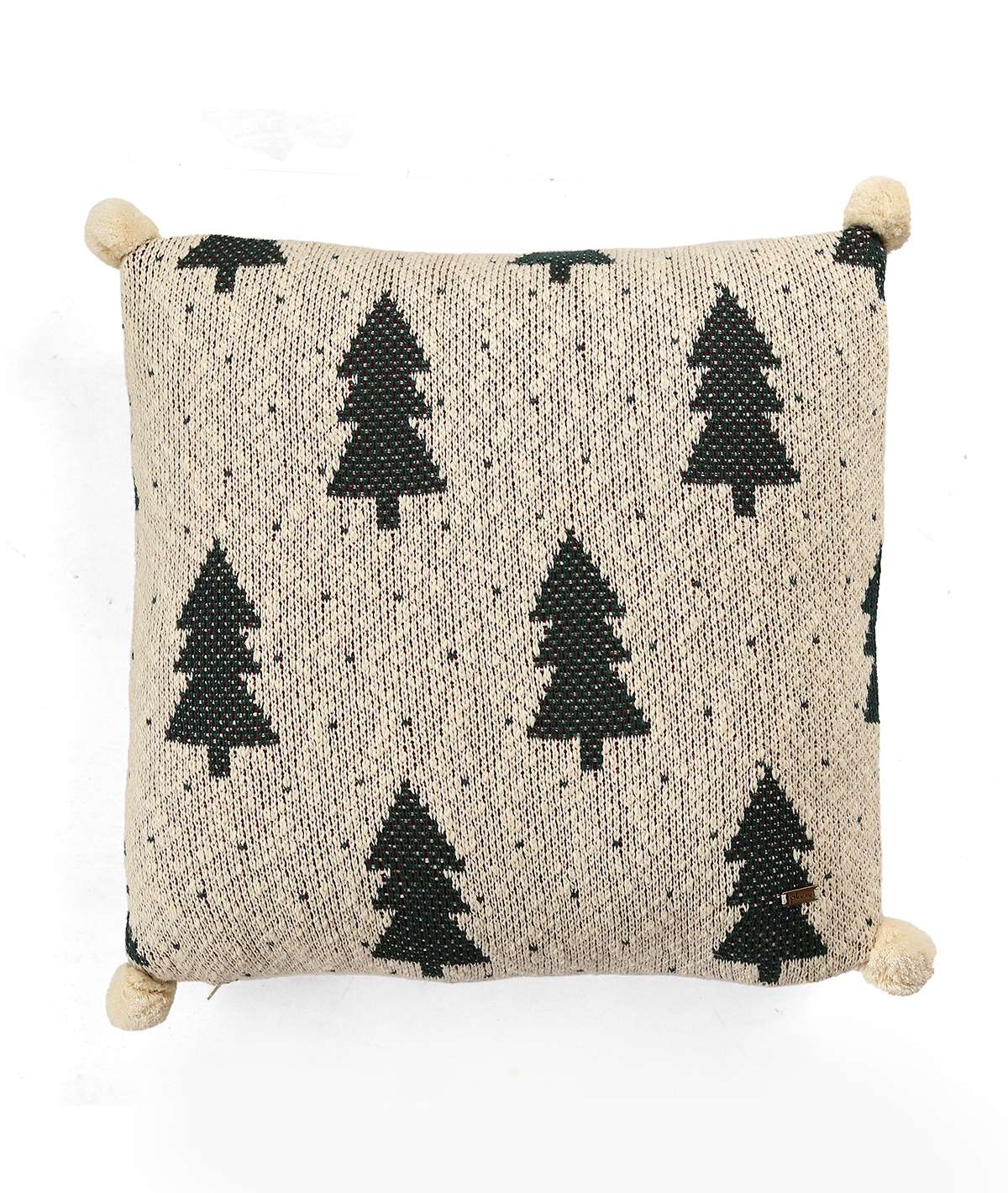 Xmas Tree & Dot Cotton Knitted Decorative Green & Natural Color 18 x 18 Inches Cushion Cover