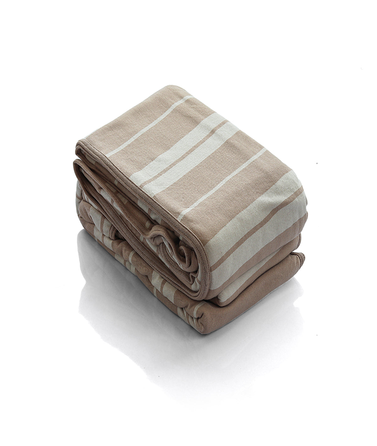 Wide Stripe Cotton Knitted Double Bed AC Blanket / Dohar For Round The Year Use (Natural & Linen)