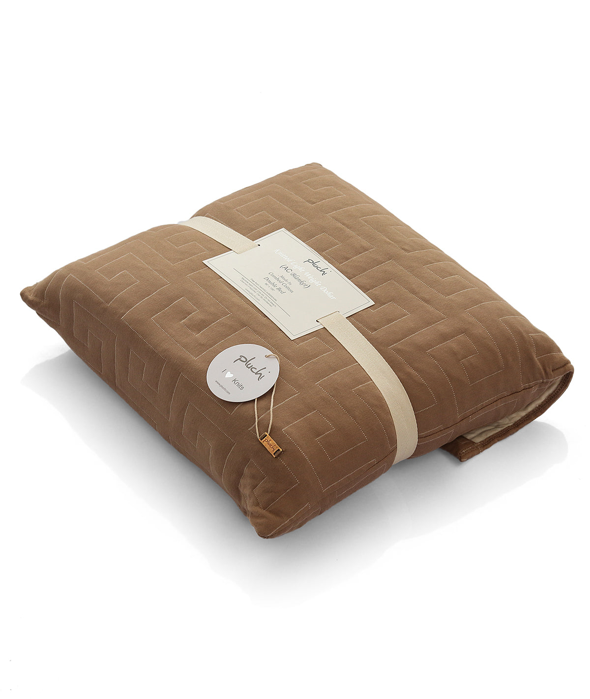 Winkle Two Tone Cotton Knitted Double Bed Dohar / Quilt  (Dove Beige & Natural)
