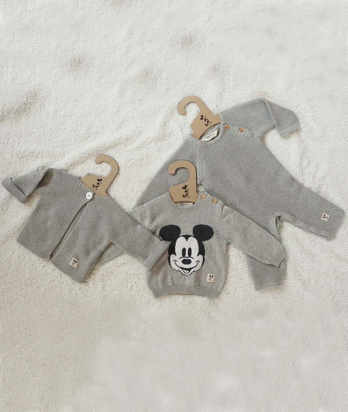 Mickey Mouse Cardigan for Newborn Babies in Vanilla Grey Melange Color