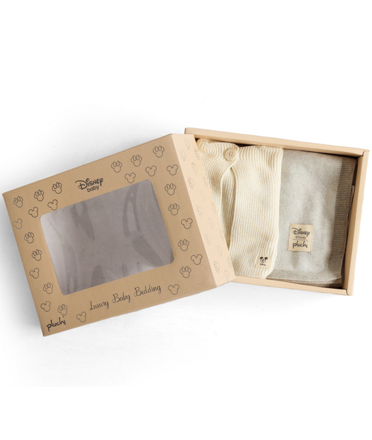 Fun Mickey Blanket and Cardigan Gift Set for Newborn Baby (Vanilla Grey Melange and Ivory)