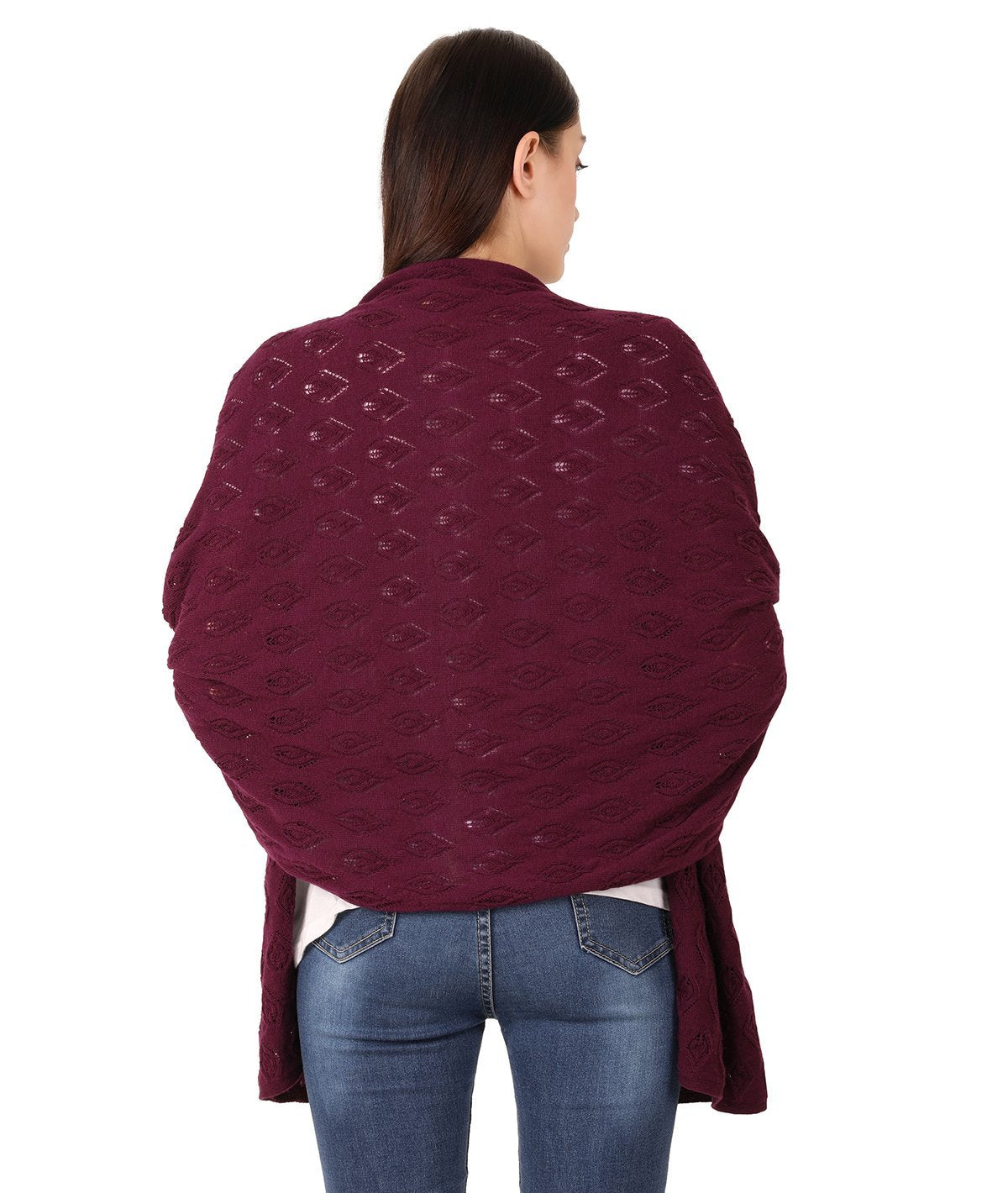 Avery - Aubergine Color Lambswool & Nylon Knitted Shawl Wrap