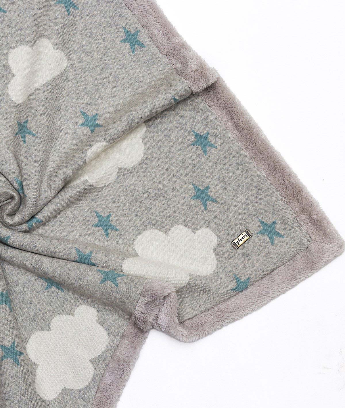 Clouds & Stars - Vanilla Grey Cotton Knitted Blanket with Faux Fur Back for Babies