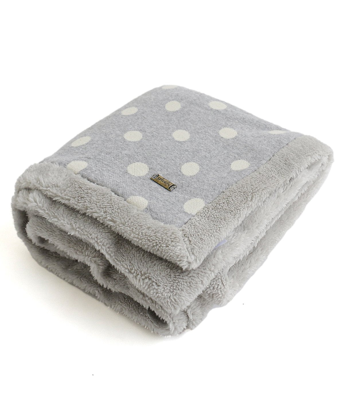 Fun with Dots - Light Grey Cotton Knitted Blanket with Faux Fur Back for Babies