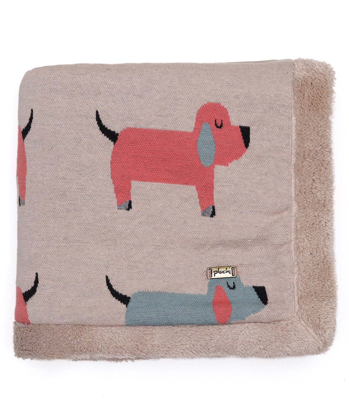 Scottie Dog - Shell Color Cotton Knitted Blanket with Faux Fur Back for Babies