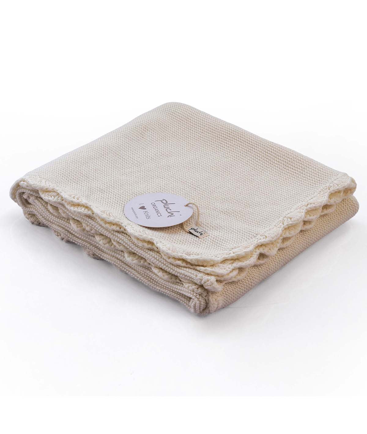Teddy Bear- Ivory Cotton Knitted All Season AC Blanket with Cuddle Cloth Set for Babies