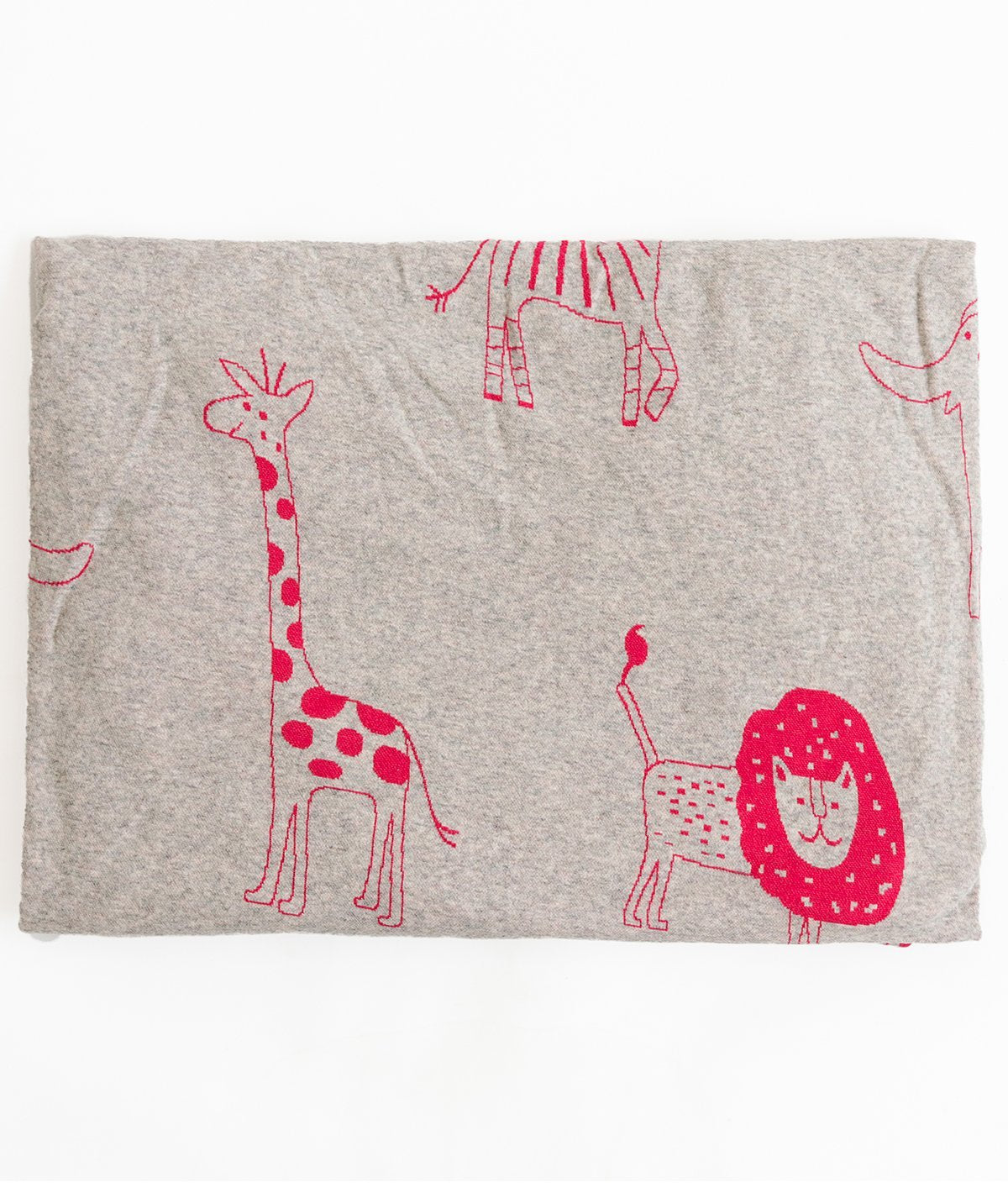 Jungle Safari Vanilla Grey Cotton Knitted Cot Sheet & Pillow Set for Babies