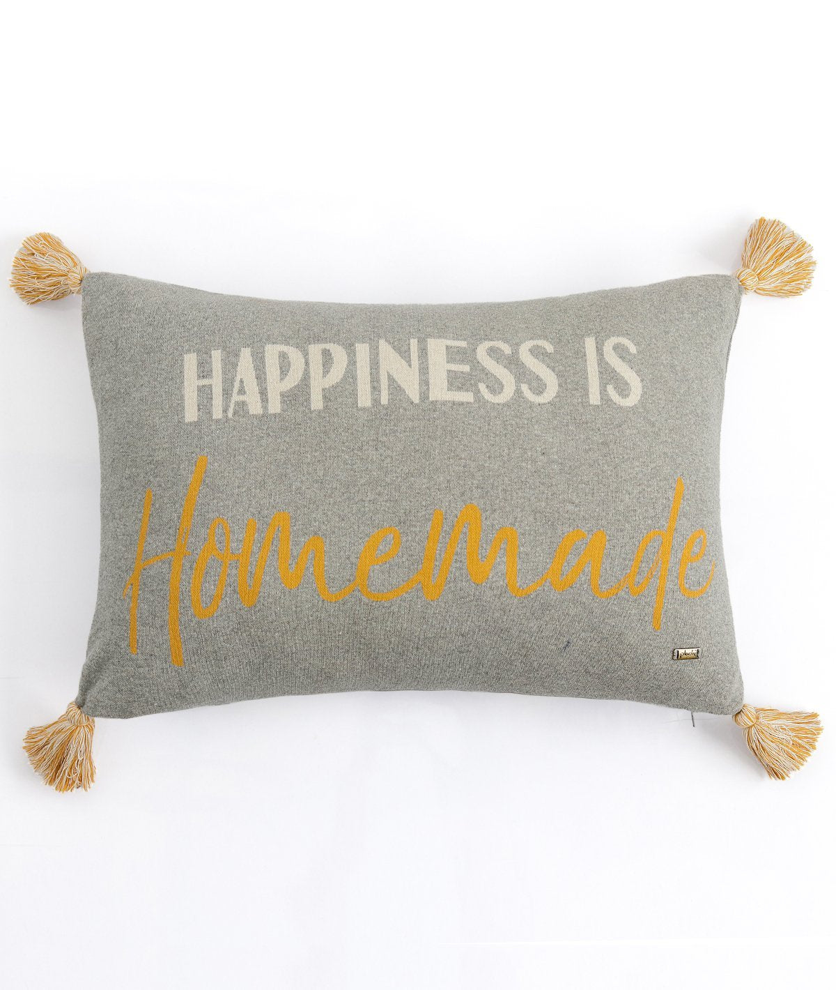 Happiness Is Homemade Cotton Knitted Decorative Light Grey Color 16 x 24 Inches Pillow Covers